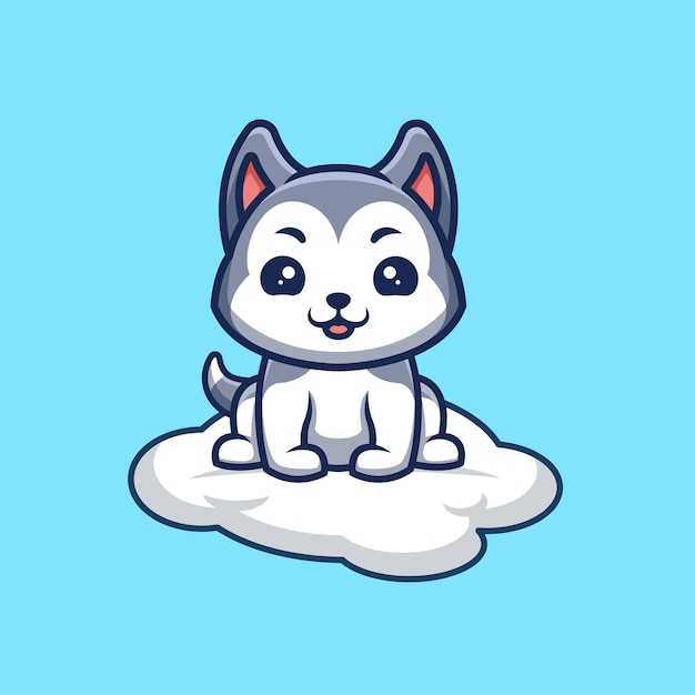 Husky sentado en la nube Cute Creative Kawaii Cartoon Mascot Logo