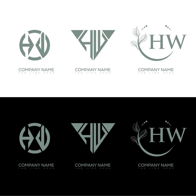 Vector hw diseño minimalista y clásico del conjunto de logotipos hw monograma vector de forma de círculo hw diseño único