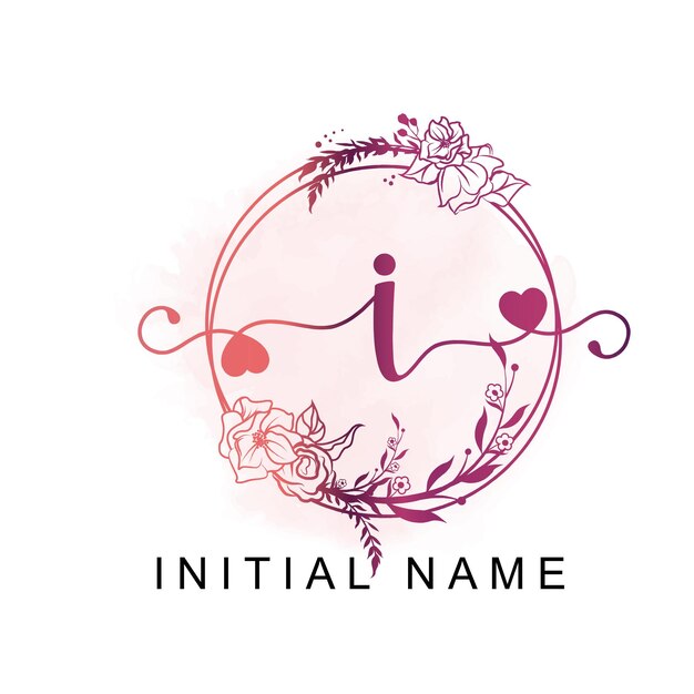 I inicial floral Diseño de logotipo belleza negocio logotipo acuarela diseño de interiores logotipo moderno