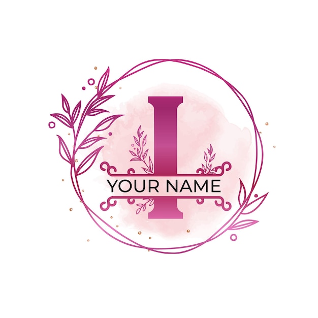 I Iniciales Monograma floral de boda Logotipo editable Logotipo personalizado Elegante prefabricado