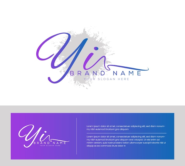 Y y i letra inicial escritura a mano y vector de logotipo de la firma