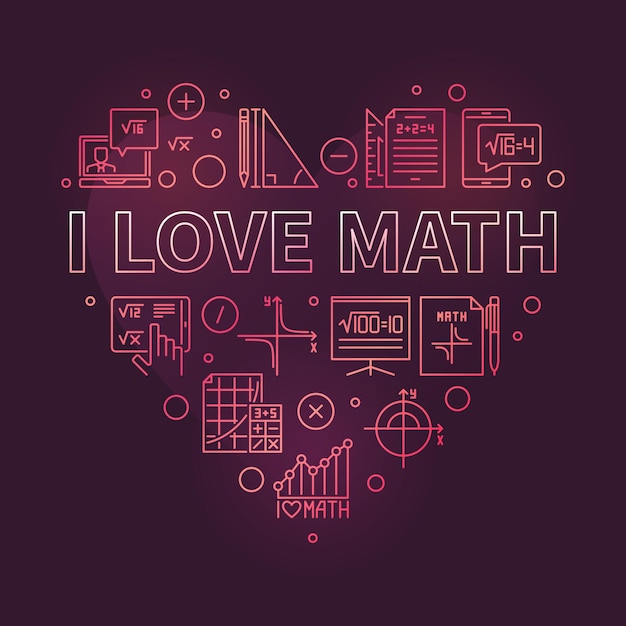 I Love Math concepto vector contorno en forma de corazón moderno banner Matemáticas ilustración
