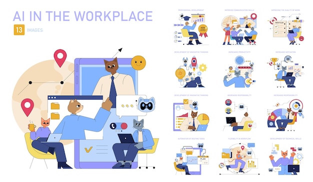 La IA en el lugar de trabajo ilustra la integración de la inteligencia artificial en entornos profesionales