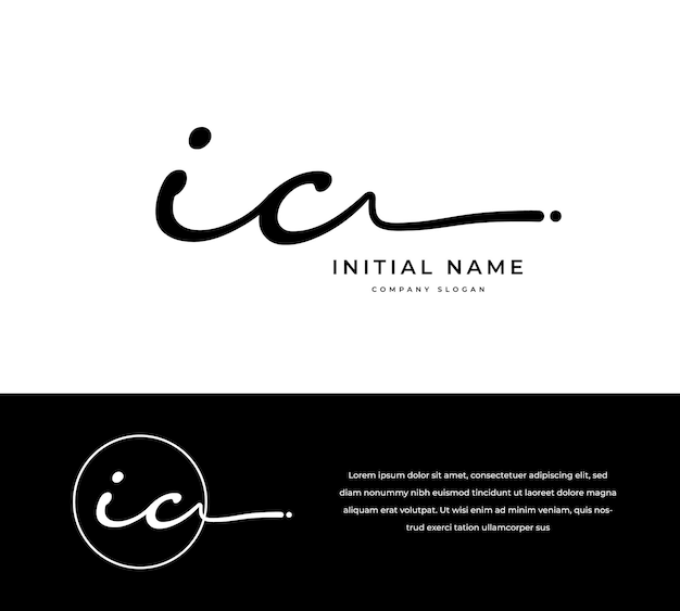 IC IC Letra inicial manuscrita y logotipo de firma