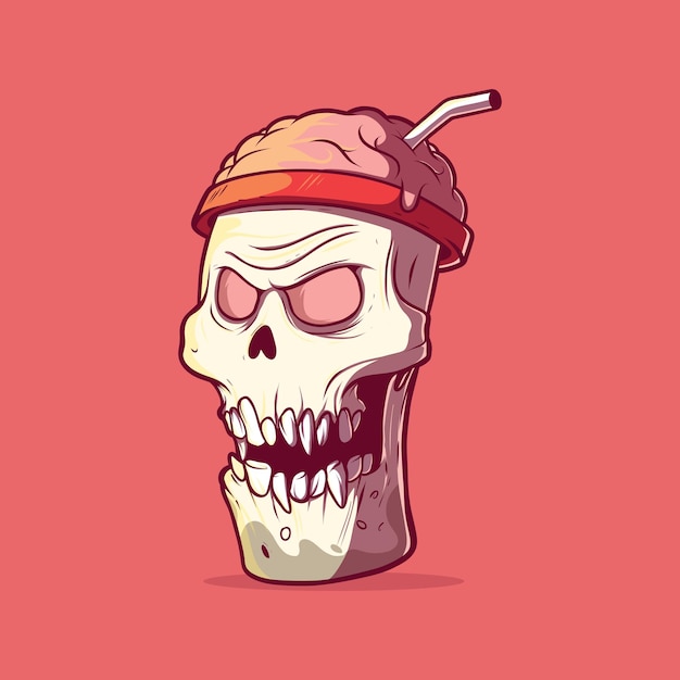 Ice Cream Cup como una ilustración vectorial de personaje de cráneo aterrador Concepto de diseño de mascota aterradora de alimentos