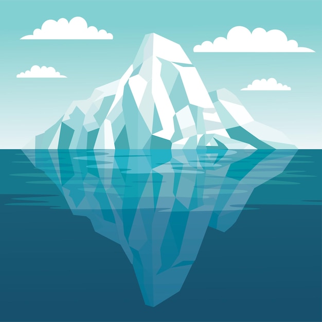 Iceberg congelado Glaciar de montaña de hielo Paisaje natural flotando en el mar turquesa en un cielo brillante