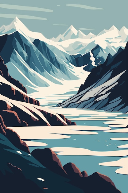 Iceberg en el mar del norte o los glaciares del océano ártico paisaje ilustración vectorial