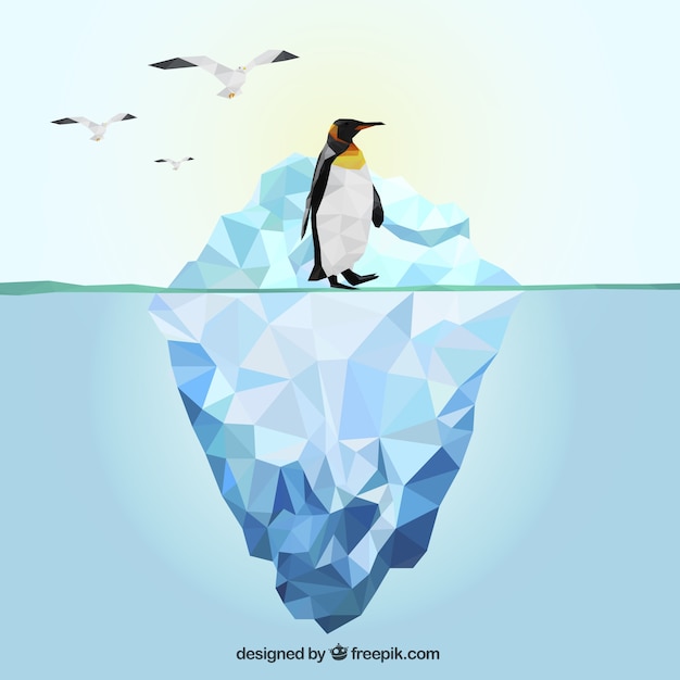 Vector iceberg poligonal y el pingüino