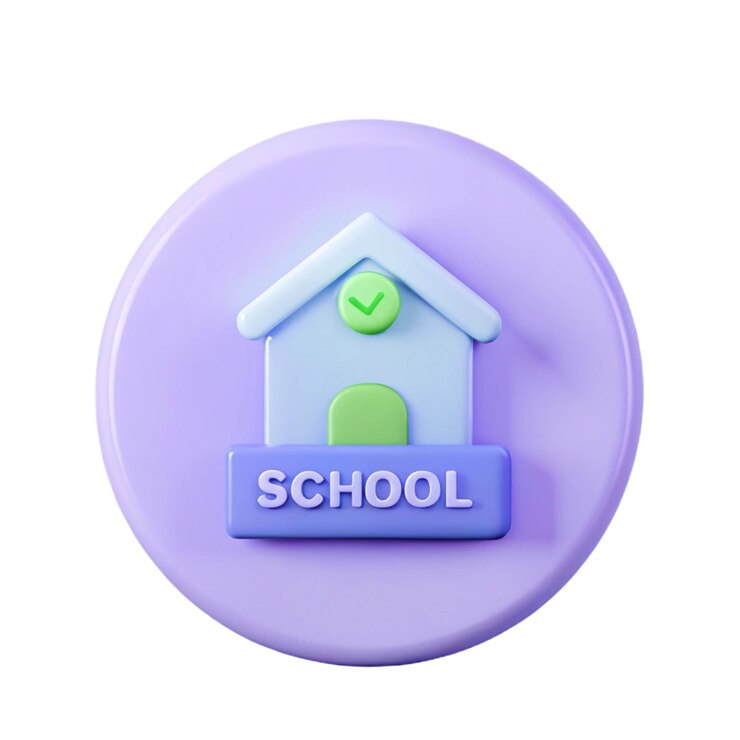 Icon 3D de la escuela con marca de comprobación Educación Aprendizaje Conocimiento