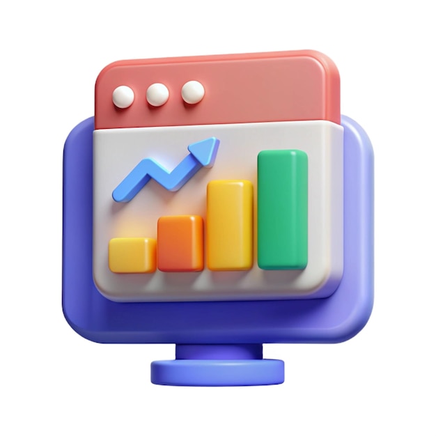 Icon 3D de una pantalla de computadora con un gráfico que muestra el crecimiento