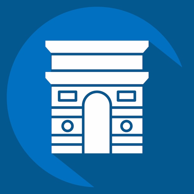 Icon ARC De Triomphe relacionado con el símbolo de Francia estilo de sombra larga diseño simple editable