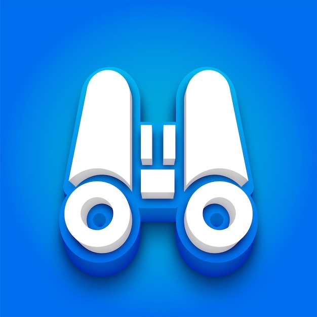Icon binocular 3D azul y blanco de moda con fondo azul vibrante