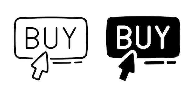 Icon de botón de compra Con el cursor haga clic en estilo lineal y silueta