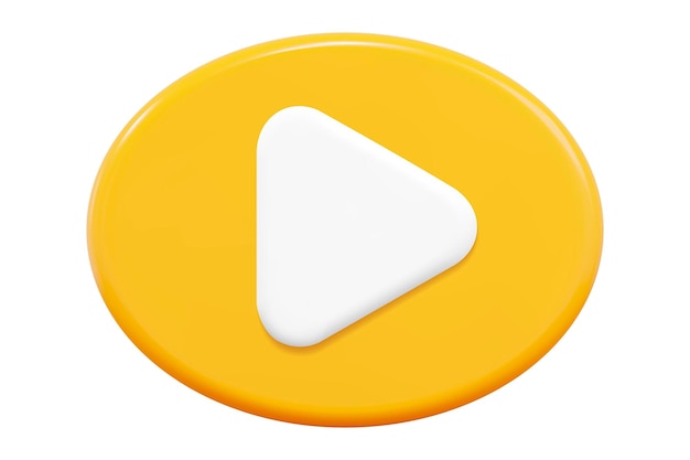 Icon de botón de reproducción amarillo 3D Símbolo para ver televisión vídeo película en vivo Ilustración vectorial de acciones