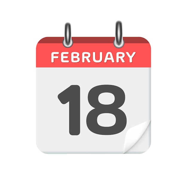 Icon del calendario del 18 de febrero sobre fondo blanco