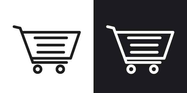 Icon Cart Set Shop Trolley Símbolo vectorial de compra en un letrero de conveniencia minorista de estilo negro lleno y delineado