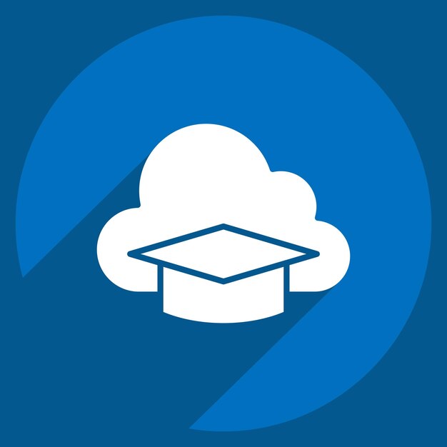Icon Cloud Educación relacionada con el símbolo de aprendizaje estilo sombra larga ilustración de diseño simple