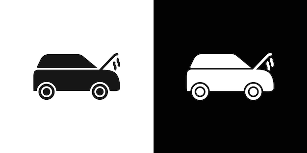 Icon de coche roto con capó abierto Conjunto de logotipo vectorial de arte de línea negra