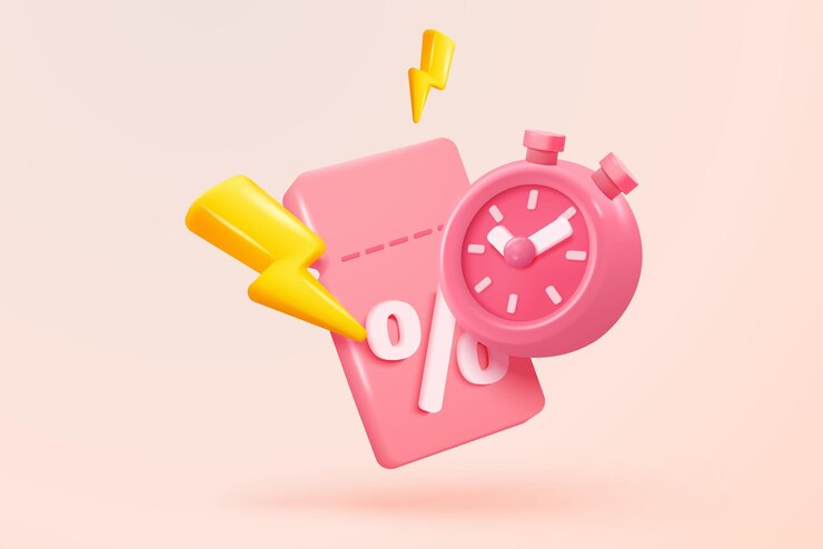 Vector icon de despertador 3d alertando con etiquetas de promoción para el concepto de descuento de dinero promoción de recordatorio para comprar en línea en fondo pastel promoción 3d con icono de alarma de reloj ilustración de renderización vectorial
