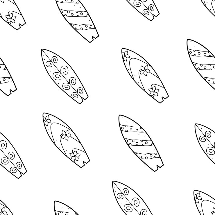Icon de dibujo de tablas de surf de patrón sin costuras Ilustración vectorial de una tabla de surf de dibujos animados