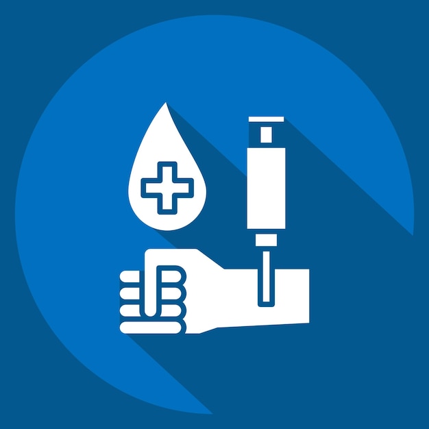 Icon Drill Sangre relacionada con el símbolo de donación de sangre estilo de sombra larga diseño simple editable