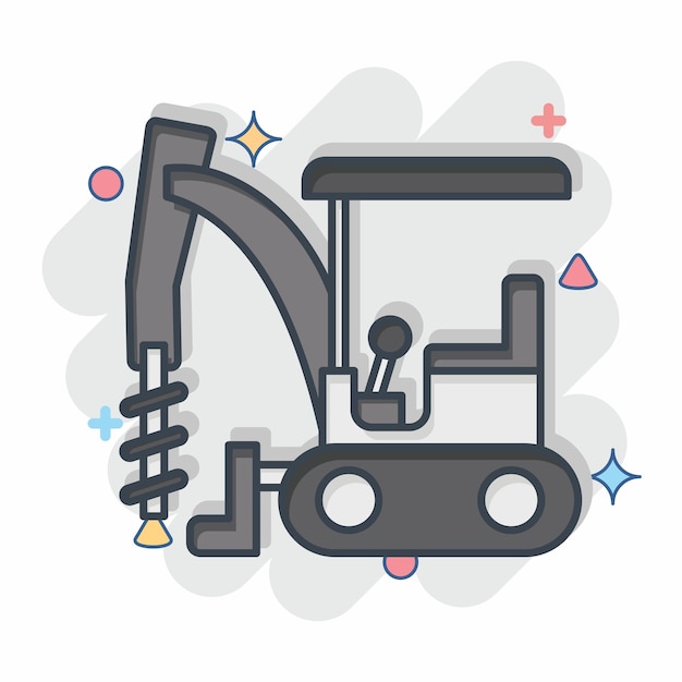 Icon Excavator Auger Drive relacionado con el símbolo de construcción Diseño simple de estilo cómico