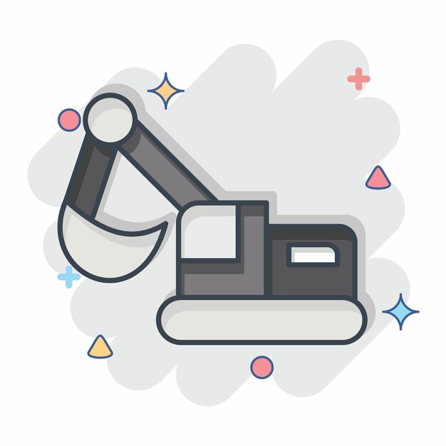 Icon Excavator relacionado con el símbolo de minería estilo cómic diseño simple editable