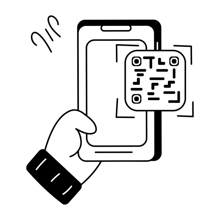 Vector icon de garabateo práctico de una aplicación de escáner qr