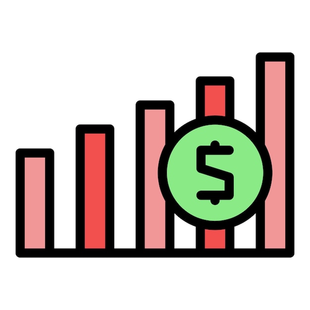 Icon del gráfico de aumento del dinero vector de contorno trabajo libre color del ingreso de la escuela plano