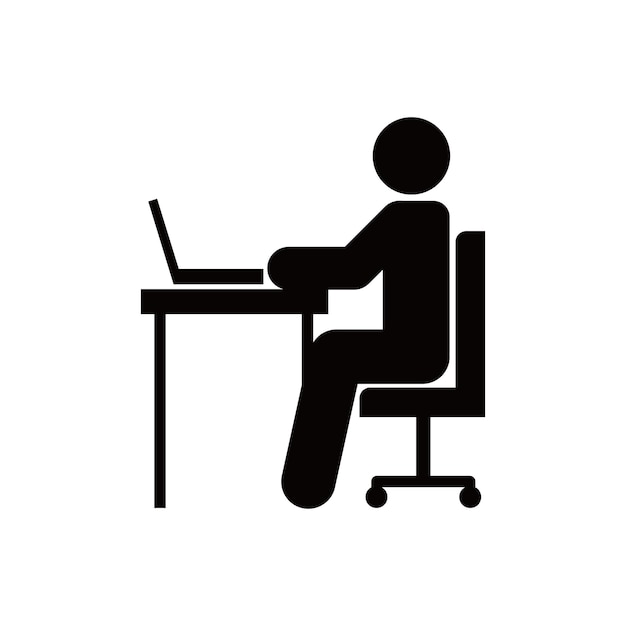 Icon del hombre delante de la computadora portátil para trabajar en la oficina hombre de negocios signo y símbolo