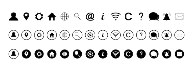 Icon Icon Web conjunto Ubicación de la casa dirección de correo electrónico globo mensaje de chat correo símbolo de teléfono