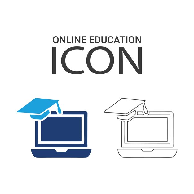 Icon Laptop de educación en línea con tapa de graduación