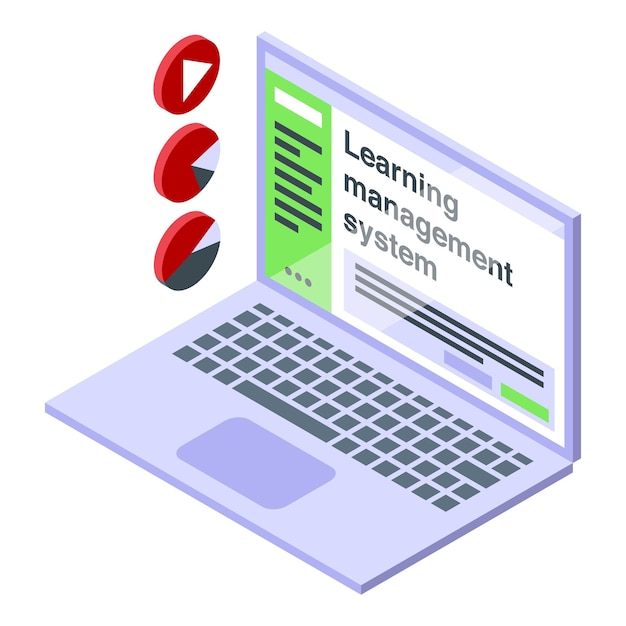Icon de lección en línea de portátil vector isométrico aprendizaje del sistema educación de software