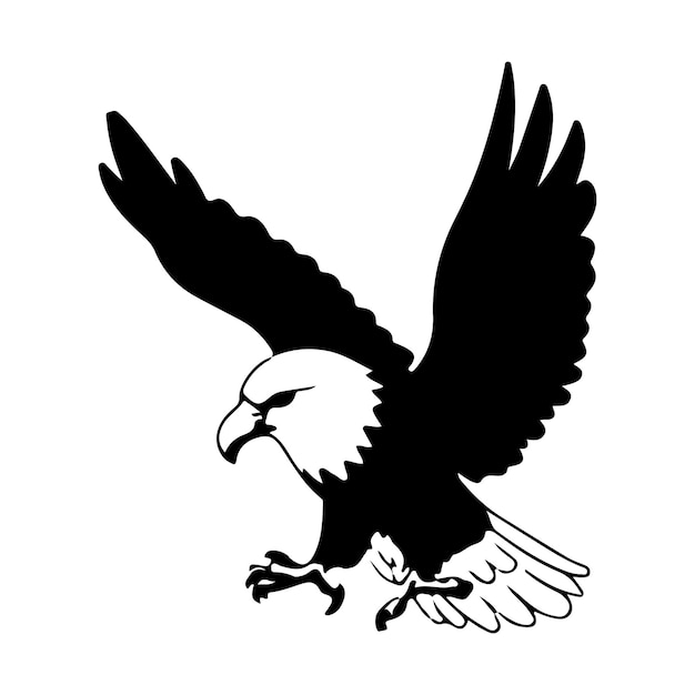 Icon y letrero de ilustración vectorial de silueta de águila en vuelo para carteles y diseños de logotipos