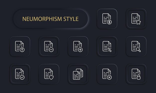 Icon de línea de archivo Configuración de información Seguridad de datos Contraseña agregar descarga cargar Estilo de neomorfismo Icon de línea vectorial para negocios y publicidad