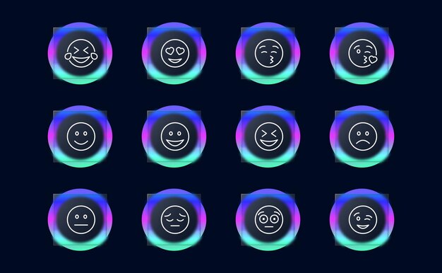 Icon de línea de conjunto de emoji Sentimientos de enamoramiento charlando tristeza experiencias de comunicación Estilo de Glassmorphism Icon de línea vectorial para negocios y publicidad