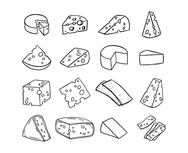 Icon de línea dibujada a mano de queso para el diseño de menús de restaurantes y cafés