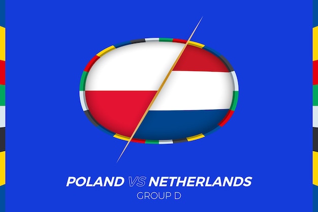 Icon del partido de fútbol Polonia vs Países Bajos para el Torneo Europeo de Fútbol 2024 contra el icono
