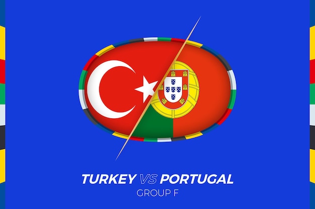 Icon del partido de fútbol Turquía vs Portugal para el Torneo Europeo de Fútbol 2024 contra el icono