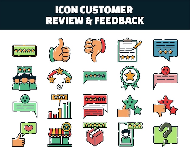 Icon reviews de clientes y conjunto de ilustraciones vectoriales de retroalimentación