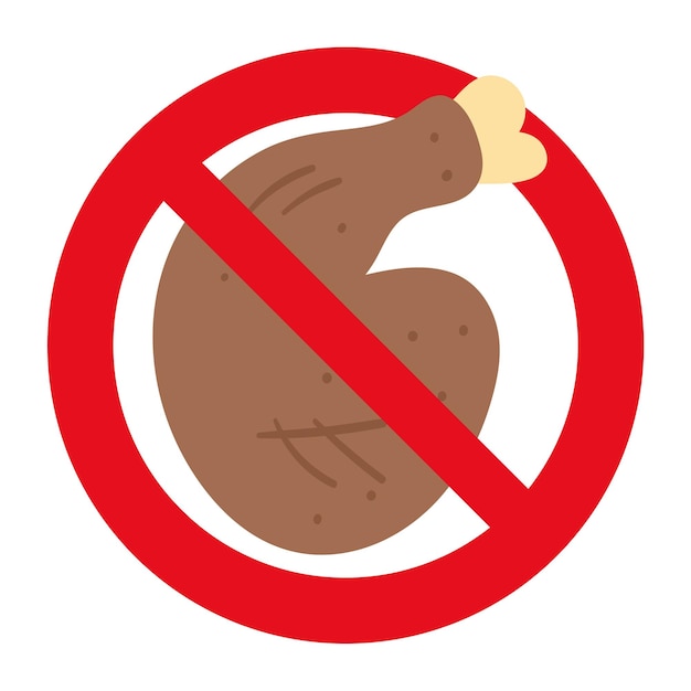 Icon de la señal de prohibición de la pierna de pollo Ilustración vectorial