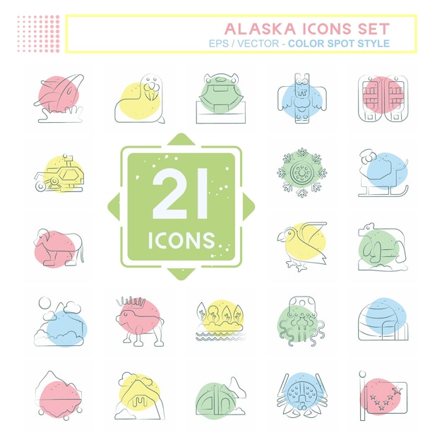 Icon Set Alaska relacionado con el símbolo de educación Color Spot Estilo diseño simple editable