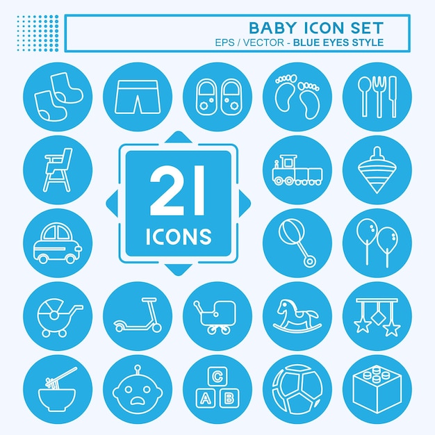 Icon Set Baby adecuado para el diseño de estilo de ojos azules del símbolo del bebé editable