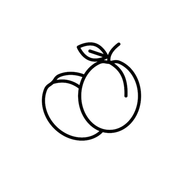 Icon Set de ciruelas Símbolo vectorial de alimentos de hojas de frutas en un estilo de relleno y contorno negro Signo de ciruela dulce