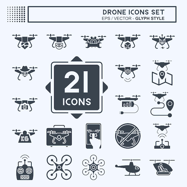 Icon Set Drone relacionado con el estilo de glifo del símbolo de la tecnología diseño simple editable