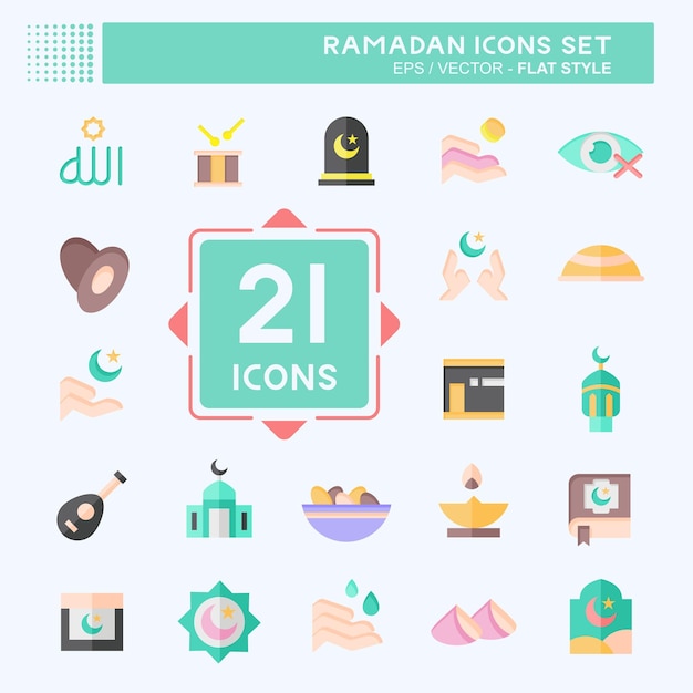 Icon Set islámico relacionado con la religión símbolo estilo plano ilustración simple