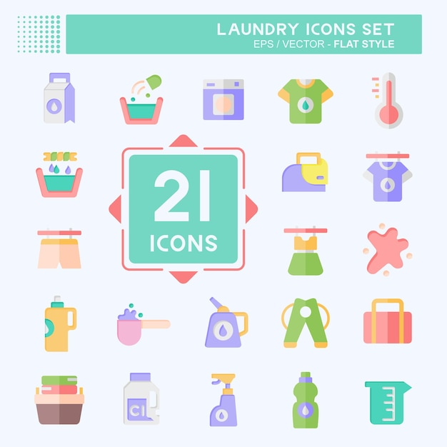 Icon Set Laundry relacionado con el estilo plano del símbolo de limpieza