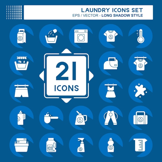 Icon Set Laundry relacionado con el estilo de sombra larga del símbolo de limpieza