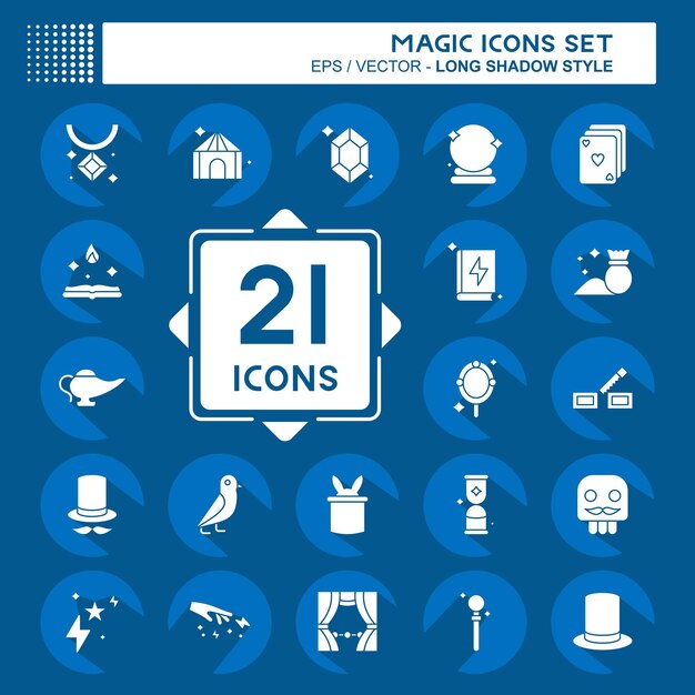 Icon Set Magic relacionado con el símbolo de vacaciones estilo sombra larga diseño simple editable