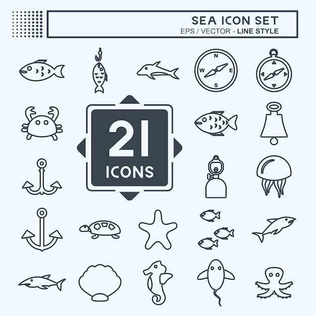 Icon Set Mar adecuado para el estilo de línea de símbolo del mar diseño simple editable